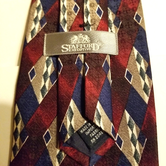 Stafford Exec Tie Woven USA Import Silk Tipped Bar & Slip String Red Blue 54" 4” - Picture 7 of 14